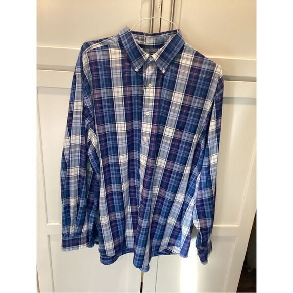 Ralph Lauren Performance Long Sleeve Button Up Sz 2XB Plaid Blue - Picture 1 of 8